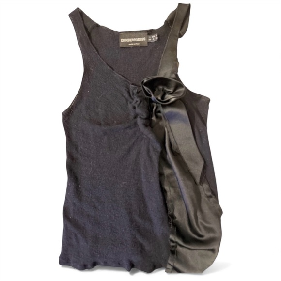 Emporio Armani Tops - Vintage Emporio Armani Black Knit Satin Asymmetrical Top Tank Blouse